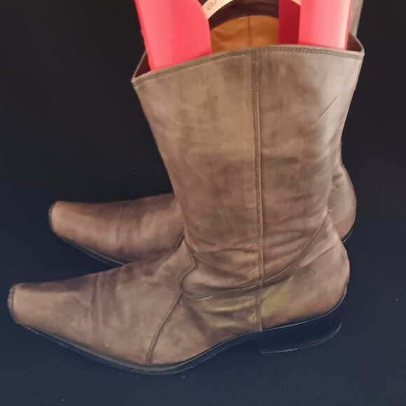 Sebastiano Migliore Gray-Brown Leather Side Zip Western Boots Handmade in Italy - Picture 1 of 8